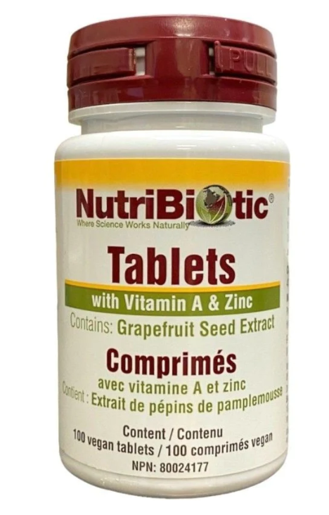NutriBiotic, Vitamin A & Zink, Contains Seed Extract,  125 mg, 100 Tablets