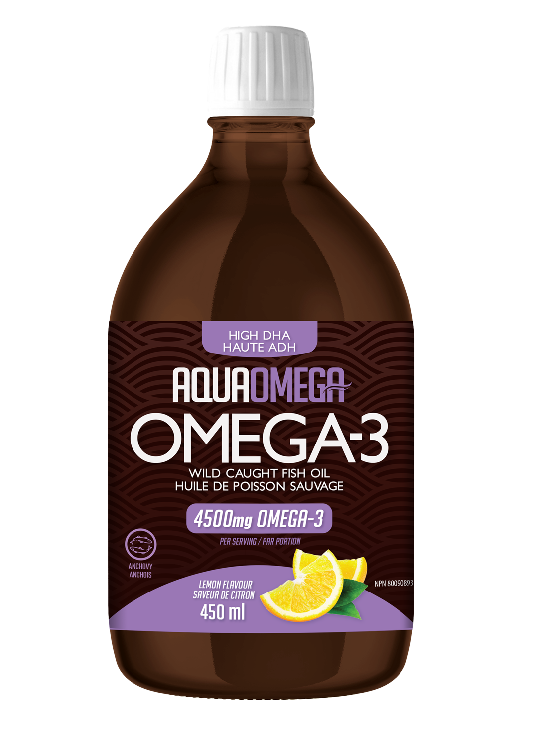 AquaOmega 1:5 High DHA OMEGA-3 with Caught Fish Oil, Lemon flavor (450ml)