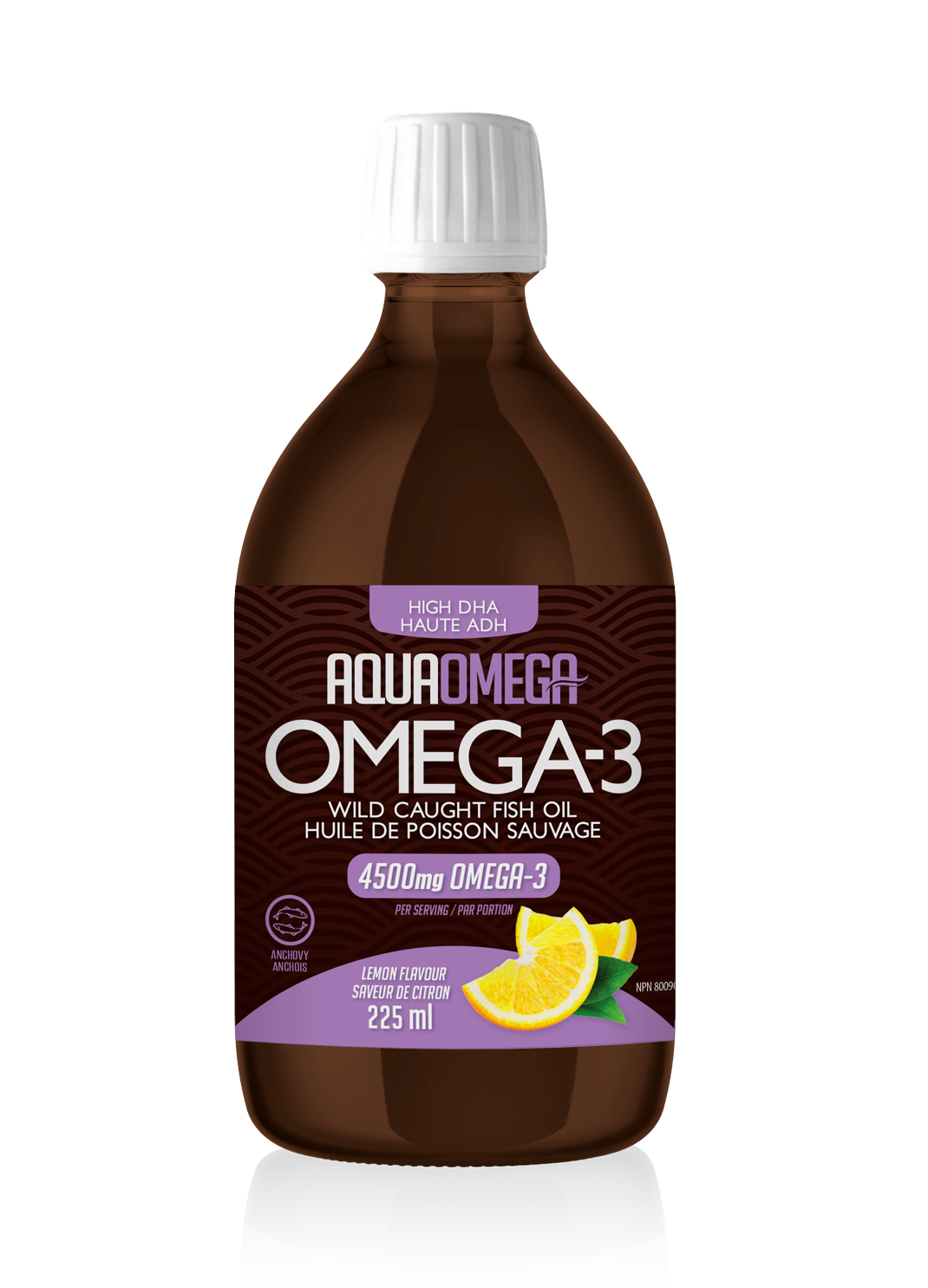 AquaOmega 1:5 High DHA OMEGA-3 with Caught Fish Oil, Lemon flavor (225ml)