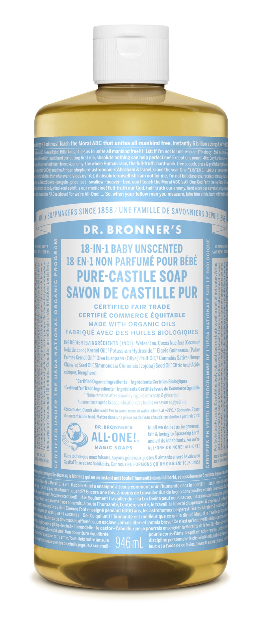 Dr. Bronner's Baby Unscented Pure Castile Liquid Soap