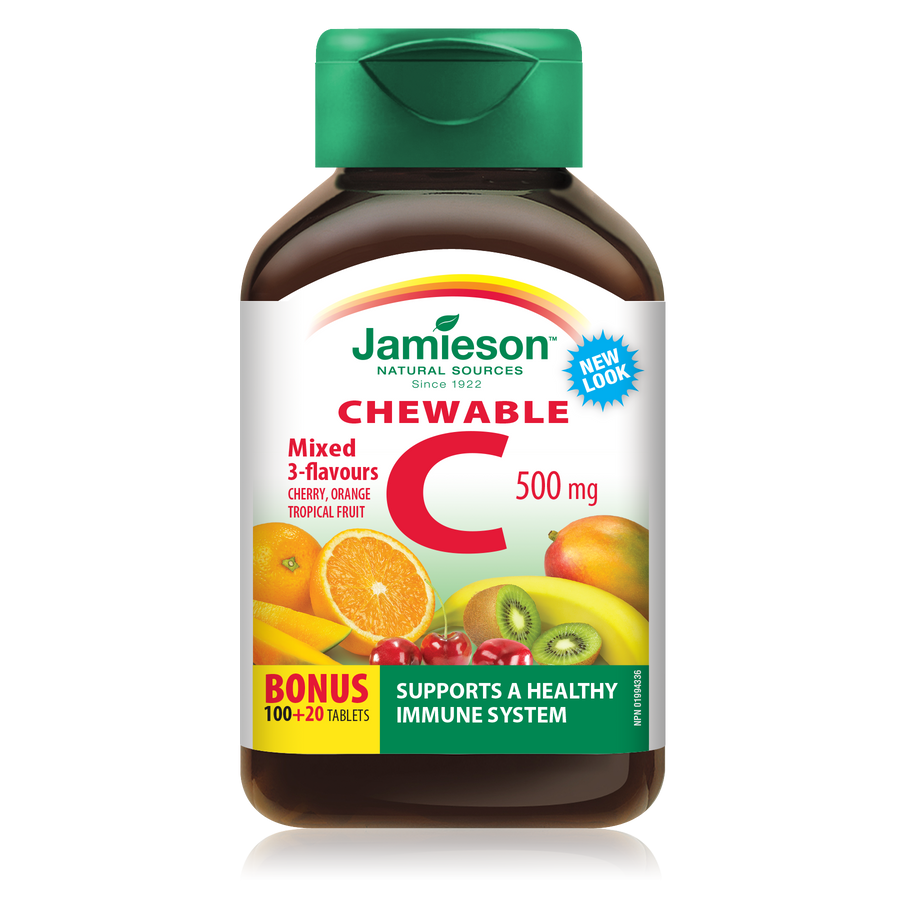 Jamieson Vit. C 500mg Chew - Mixed 3 Flavour 100's+20's Free