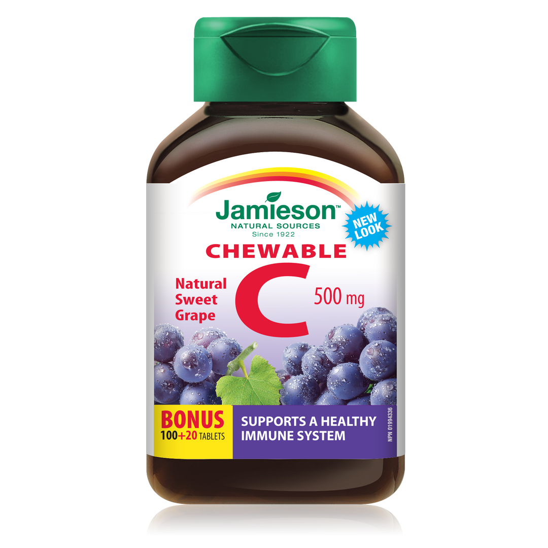 Jamieson Vit. C 500mg Chew - Grape Flavour 100's+20's Free