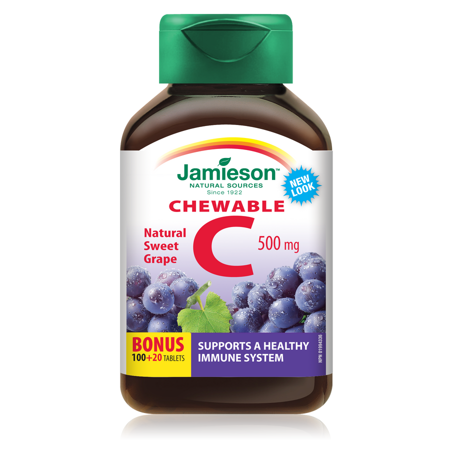 Jamieson Vit. C 500mg Chew - Grape Flavour 100's+20's Free