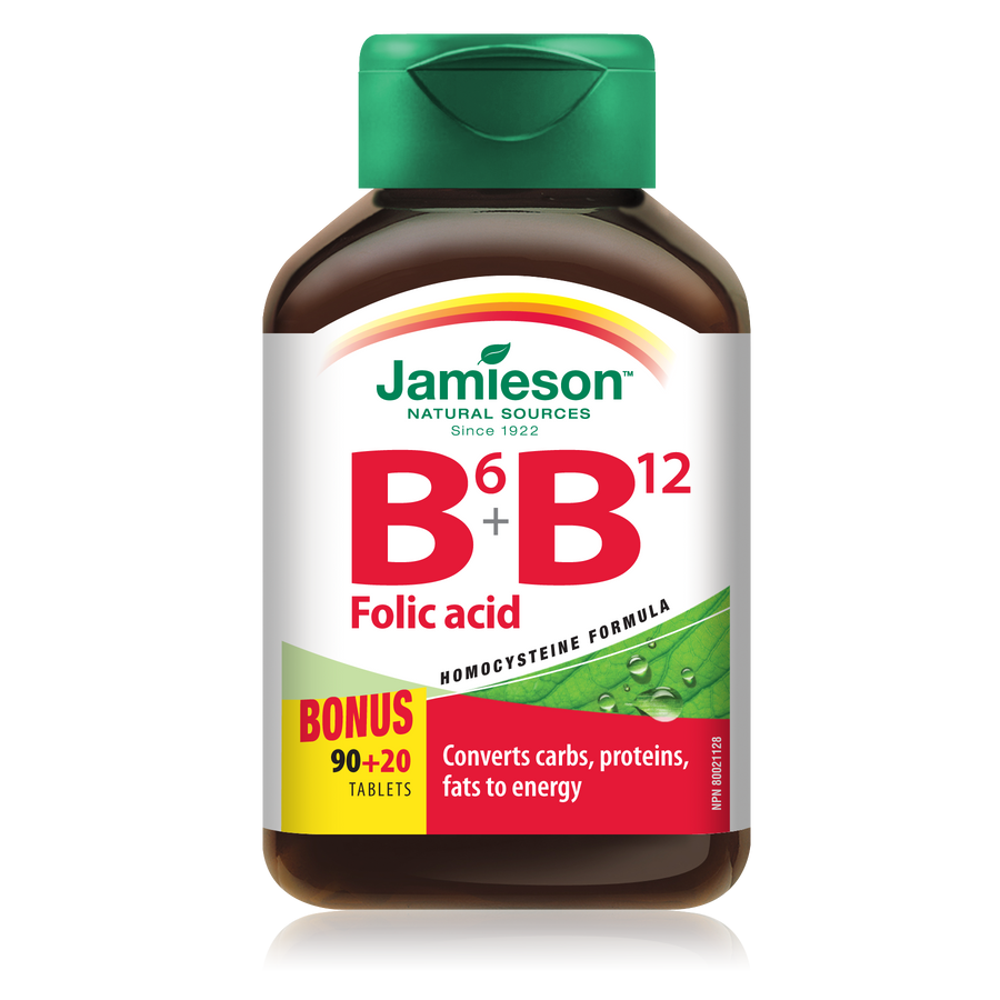 Jamieson Vitamin B6+B12+Folic Acid 90's+20's Free